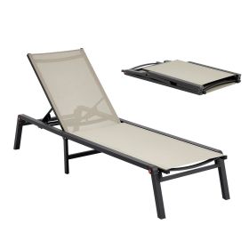 VEVOR Outdoor Chaise Lounge Chair, 400 lbs Weight Capacity, Foldable Sun Tanning Chair, 5 Adjustable Positions, Easy Assembly