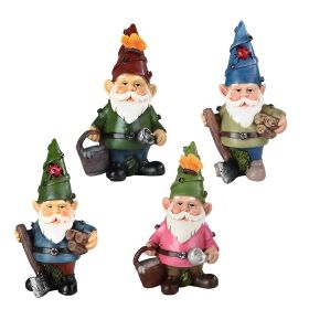 4-PC Miniature Working Gnome Figurine Set 4.25"H Home Decor Gift