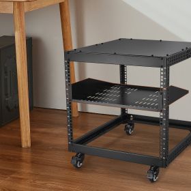 2U Server Rack Shelf 16'/406 Mm Depth Vented Rack Mount Shelf With Tray (Option: Black)