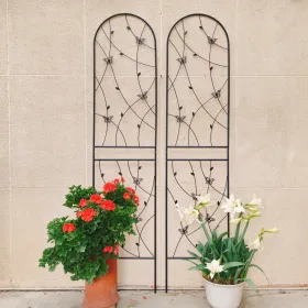 2 Pack Metal Garden Trellis 86.7" X 19.7" Rustproof Trellis For Climbing Plants Outdoor Flower Support Butterfly Deco Black (Option: Black)