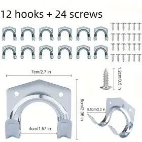 Wooden Board Tool Hook | Metal Hook | ToolShed Wooden Hook Water Pipe Hook LSmallDouble Hook |DlY Handmade Hook (Option: 12Hooks24Screws)