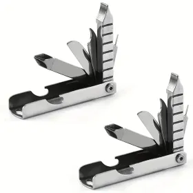 11-in-1 Stainless Steel Multi-Tool With Phone Stand, Folding Knife, Bottle Opener, Screwdriver, Hiking Clip & More - Compact & Portable For Outdo (Option: 2pcs)